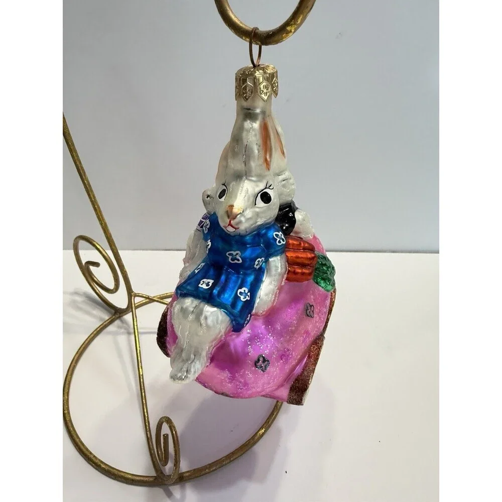1997 Christopher Radko Glass BUNMOBILE Bunny & Easter Egg Car Christmas Ornament